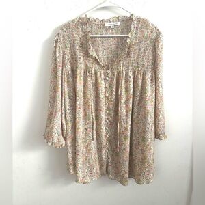 Rose + Olive Blouse Womens 3X Button Up Boho Bloomcore Floral Peasant Ruffle